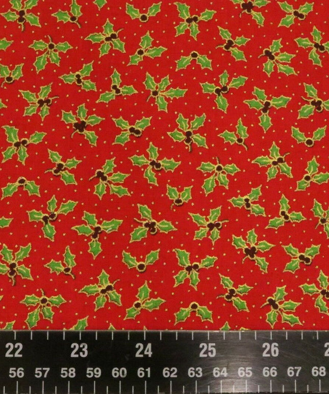 Christmas Small Holly Berry Fabric 100% Cotton - Per Metre RED RF33