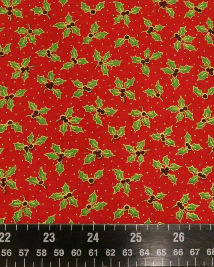 Christmas Small Holly Berry Fabric 100% Cotton - Per Metre RED RF33