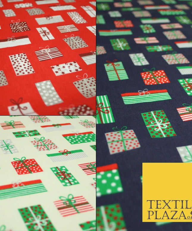 Christmas Gifts Presents Festive Printed Poly Cotton Fabric Polycotton Craft 45"