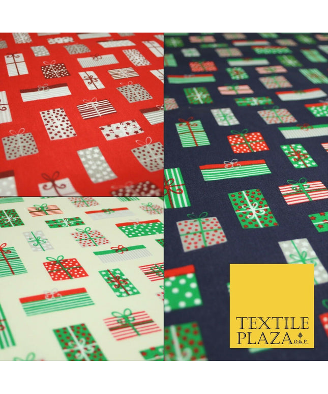 Christmas Gifts Presents Festive Printed Poly Cotton Fabric Polycotton Craft 45"