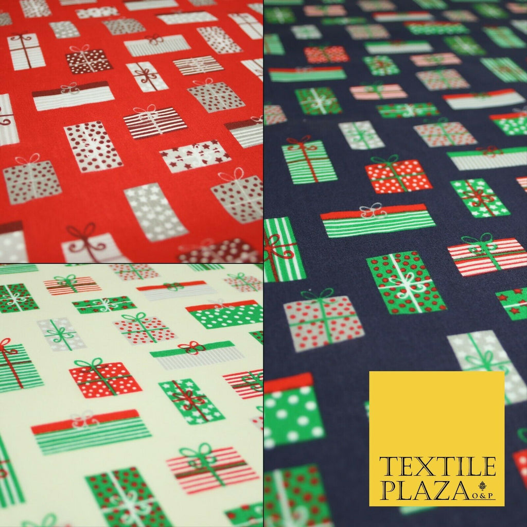 Christmas Gifts Presents Festive Printed Poly Cotton Fabric Polycotton Craft 45"