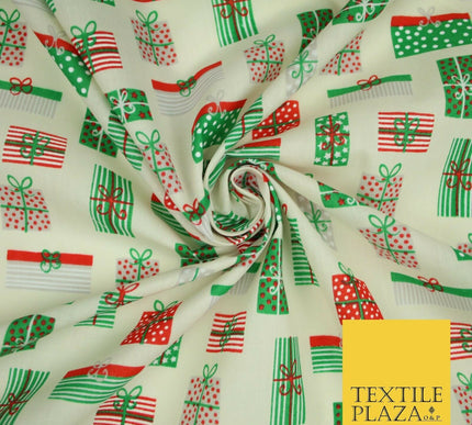 Christmas Gifts Presents Festive Printed Poly Cotton Fabric Polycotton Craft 45"