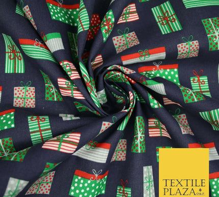 Christmas Gifts Presents Festive Printed Poly Cotton Fabric Polycotton Craft 45"