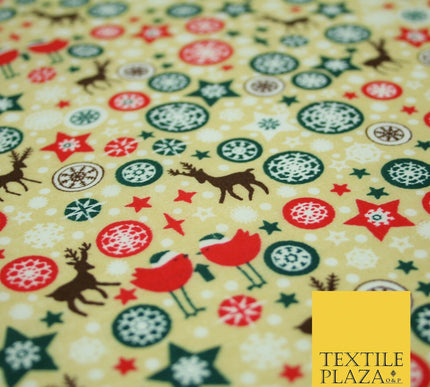 Christmas Robin Star Snowflake Bauble Printed Poly Cotton Fabric Polycotton 45"