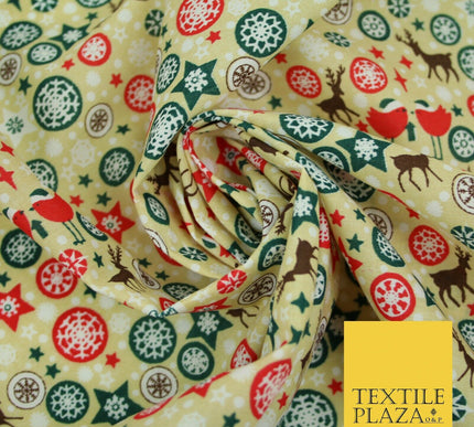 Christmas Robin Star Snowflake Bauble Printed Poly Cotton Fabric Polycotton 45"