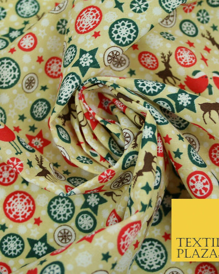 Christmas Robin Star Snowflake Bauble Printed Poly Cotton Fabric Polycotton 45"