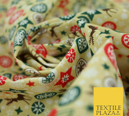 Christmas Robin Star Snowflake Bauble Printed Poly Cotton Fabric Polycotton 45"