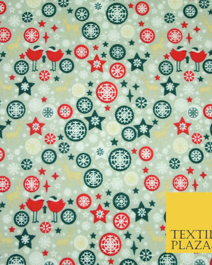 Christmas Robin Star Snowflake Bauble Printed Poly Cotton Fabric Polycotton 45"