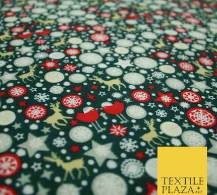 Christmas Robin Star Snowflake Bauble Printed Poly Cotton Fabric Polycotton 45"