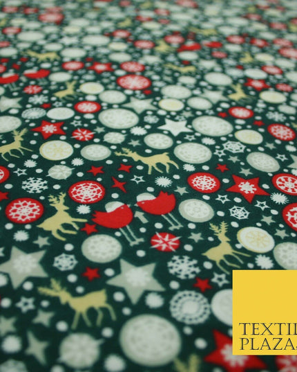 Christmas Robin Star Snowflake Bauble Printed Poly Cotton Fabric Polycotton 45"
