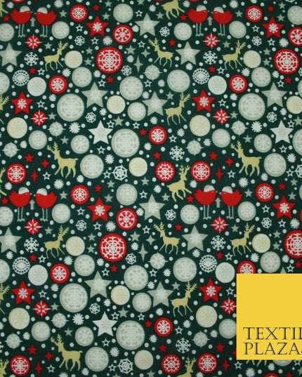 Christmas Robin Star Snowflake Bauble Printed Poly Cotton Fabric Polycotton 45"