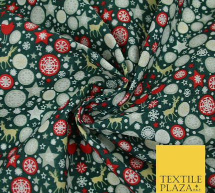Christmas Robin Star Snowflake Bauble Printed Poly Cotton Fabric Polycotton 45"