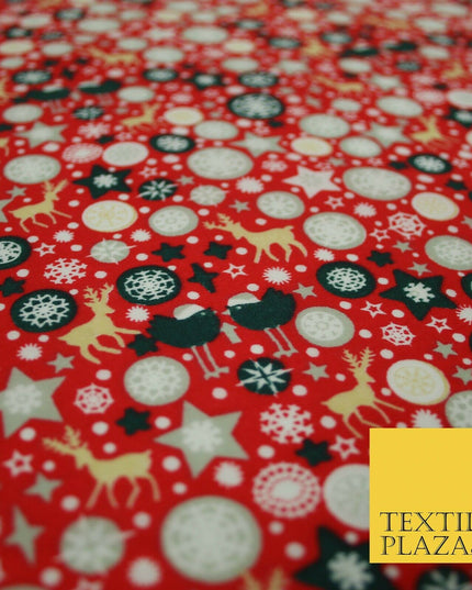 Christmas Robin Star Snowflake Bauble Printed Poly Cotton Fabric Polycotton 45"
