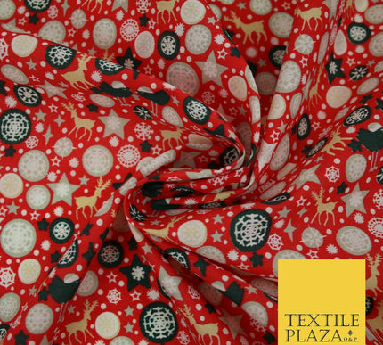 Christmas Robin Star Snowflake Bauble Printed Poly Cotton Fabric Polycotton 45"