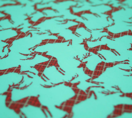 Tartan Check Reindeer Stag Christmas Printed Poly Cotton Fabric Polycotton 45"