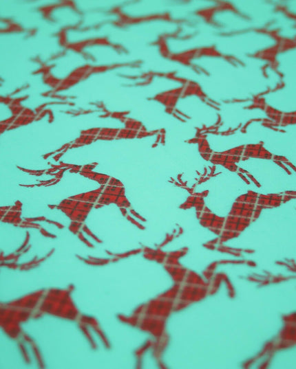 Tartan Check Reindeer Stag Christmas Printed Poly Cotton Fabric Polycotton 45"