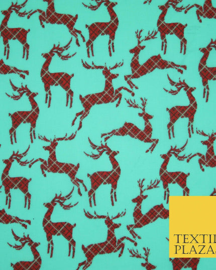 Tartan Check Reindeer Stag Christmas Printed Poly Cotton Fabric Polycotton 45"