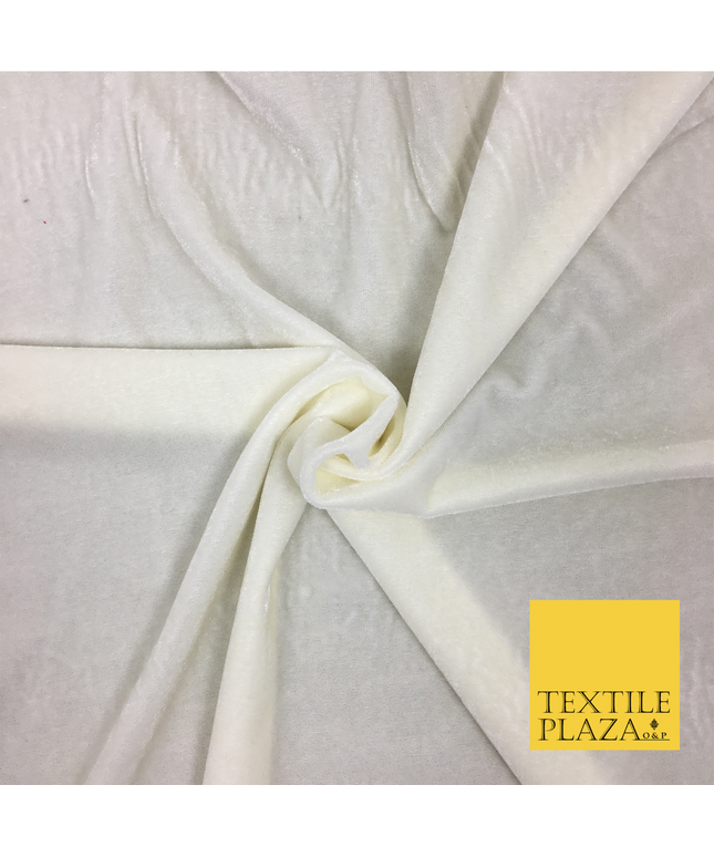 Ivory Cream Soft Plain Velvet Fabric Material - 58" - More Colours PA143