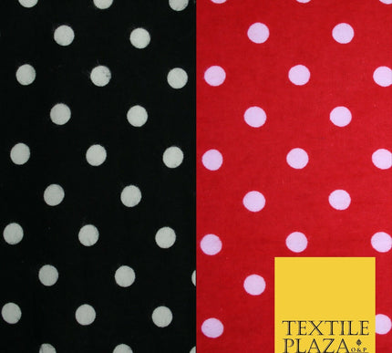 Black Red White 1cm Spot Polka Dot Winceyette Soft Brushed Cotton Print Fabric