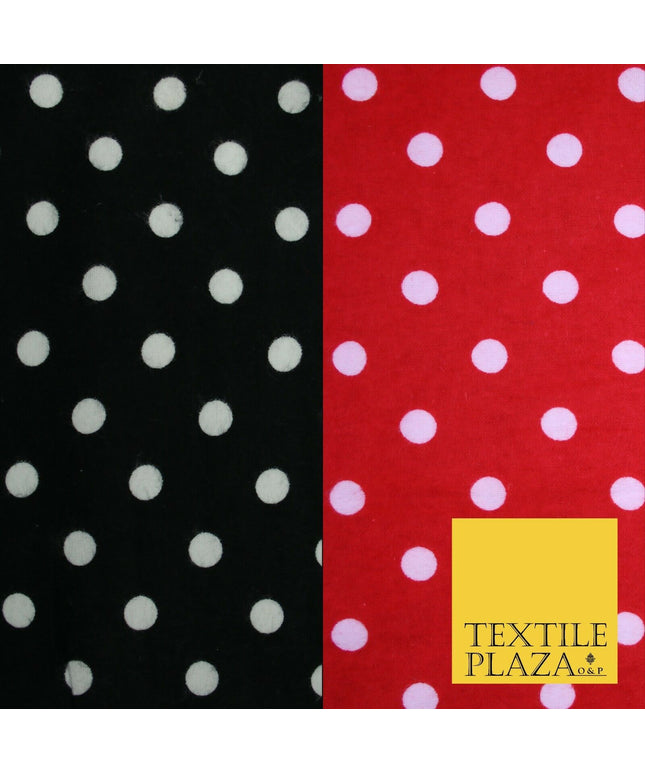 Black Red White 1cm Spot Polka Dot Winceyette Soft Brushed Cotton Print Fabric