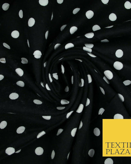 Black Red White 1cm Spot Polka Dot Winceyette Soft Brushed Cotton Print Fabric