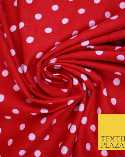 Black Red White 1cm Spot Polka Dot Winceyette Soft Brushed Cotton Print Fabric
