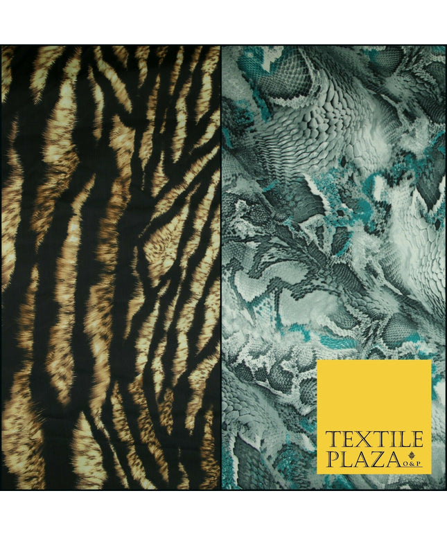Premium Tiger Snake Scale Animal Printed Silky Sateen Georgette Dress Fabric