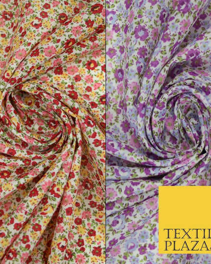 Floral Poppy Garden Ditsy Flower Printed Poly Cotton Fabric Polycotton Mask 45"