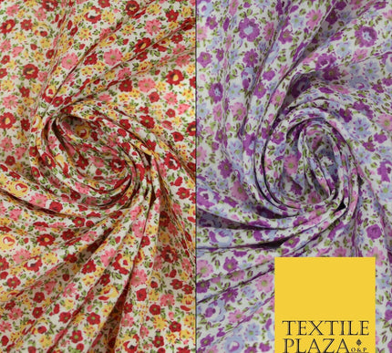 Floral Poppy Garden Ditsy Flower Printed Poly Cotton Fabric Polycotton Mask 45"