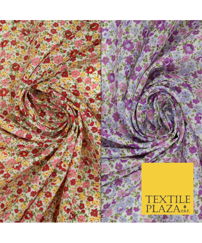 Floral Poppy Garden Ditsy Flower Printed Poly Cotton Fabric Polycotton Mask 45"