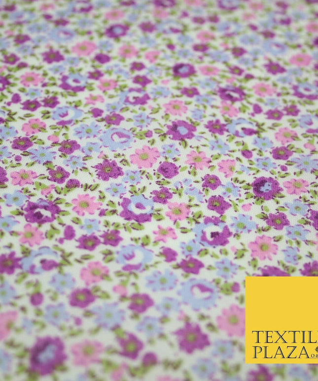 Floral Poppy Garden Ditsy Flower Printed Poly Cotton Fabric Polycotton Mask 45"