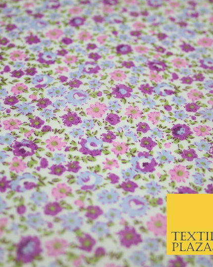 Floral Poppy Garden Ditsy Flower Printed Poly Cotton Fabric Polycotton Mask 45"