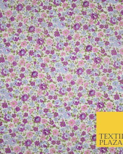 Floral Poppy Garden Ditsy Flower Printed Poly Cotton Fabric Polycotton Mask 45"