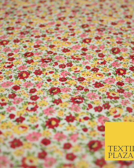 Floral Poppy Garden Ditsy Flower Printed Poly Cotton Fabric Polycotton Mask 45"