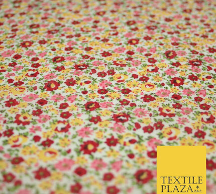 Floral Poppy Garden Ditsy Flower Printed Poly Cotton Fabric Polycotton Mask 45"