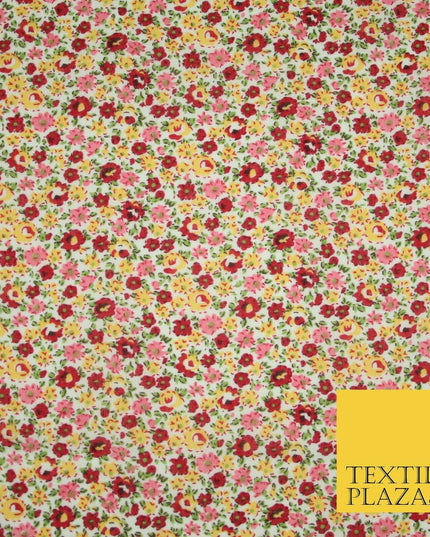 Floral Poppy Garden Ditsy Flower Printed Poly Cotton Fabric Polycotton Mask 45"