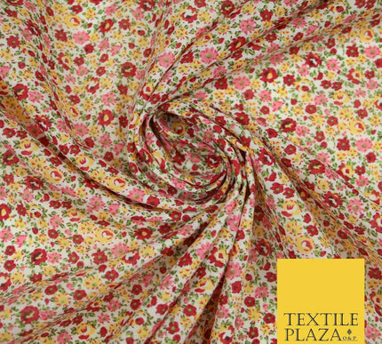 Floral Poppy Garden Ditsy Flower Printed Poly Cotton Fabric Polycotton Mask 45"