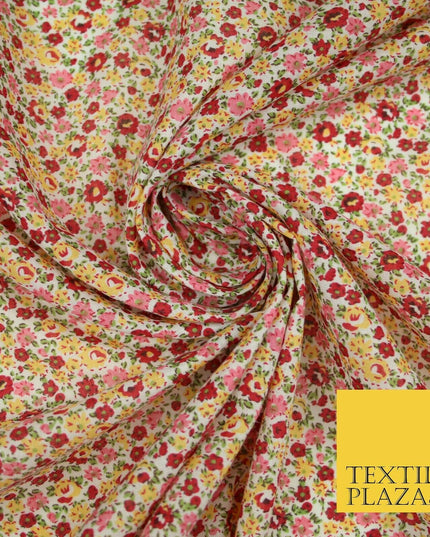 Floral Poppy Garden Ditsy Flower Printed Poly Cotton Fabric Polycotton Mask 45"