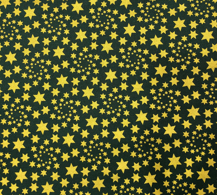 Christmas Gold Stars Fabric 100% Cotton - Festive Print GREEN RF30