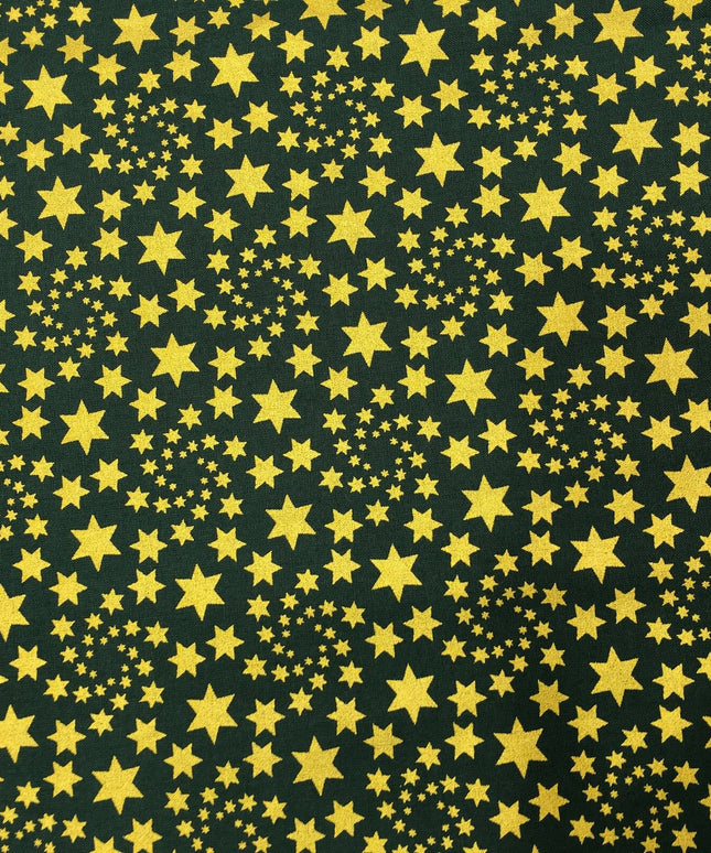 Christmas Gold Stars Fabric 100% Cotton - Festive Print GREEN RF30