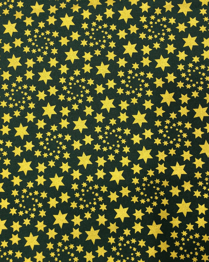 Christmas Gold Stars Fabric 100% Cotton - Festive Print GREEN RF30