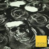 Black White Skulls N Roses Printed Stretch Jersey Fabric 59" Wide Halloween 3945