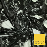 Black White Skulls N Roses Printed Stretch Jersey Fabric 59" Wide Halloween 3945