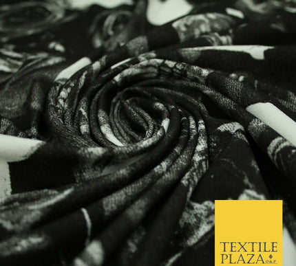 Black White Skulls N Roses Printed Stretch Jersey Fabric 59" Wide Halloween 3945