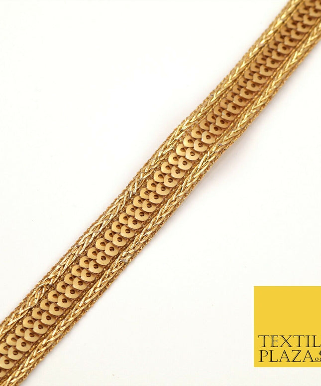 Antique Gold Slim Double Sequin Trimming Border Ribbon Indian Ethnic Trim X292