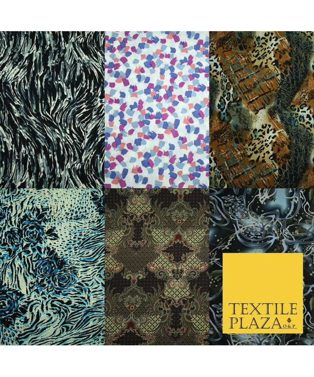 Mix Floral Animal Abstract Printed Fine Crepe Polyester Summer Dress Fabric 58"