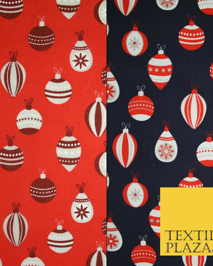 Christmas Baubles Festive Xmas Printed Poly Cotton Fabric Polycotton Craft 45"
