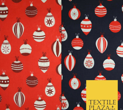 Christmas Baubles Festive Xmas Printed Poly Cotton Fabric Polycotton Craft 45"