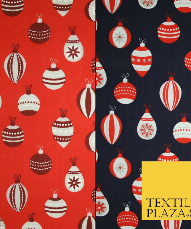 Christmas Baubles Festive Xmas Printed Poly Cotton Fabric Polycotton Craft 45"