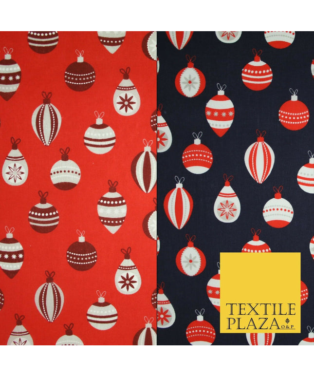 Christmas Baubles Festive Xmas Printed Poly Cotton Fabric Polycotton Craft 45"